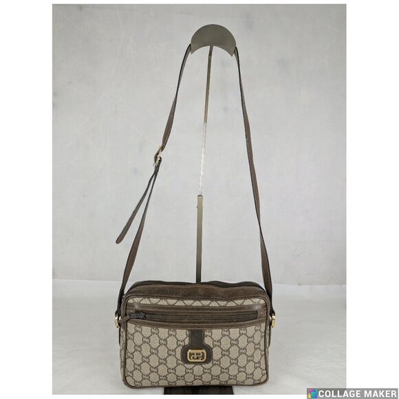 Authentic GUCCI Plus GG Pattern Shoulder/Crossbody Bag PVC Leather Brown Italy - Picture 1 of 16